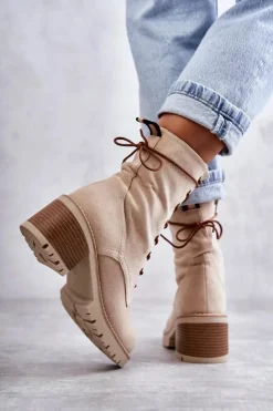 Boto Botki Ocieplane|Damskie Trapery*Damskie Ocieplane Botki Trapery Na Obcasie Beżowe Julieta