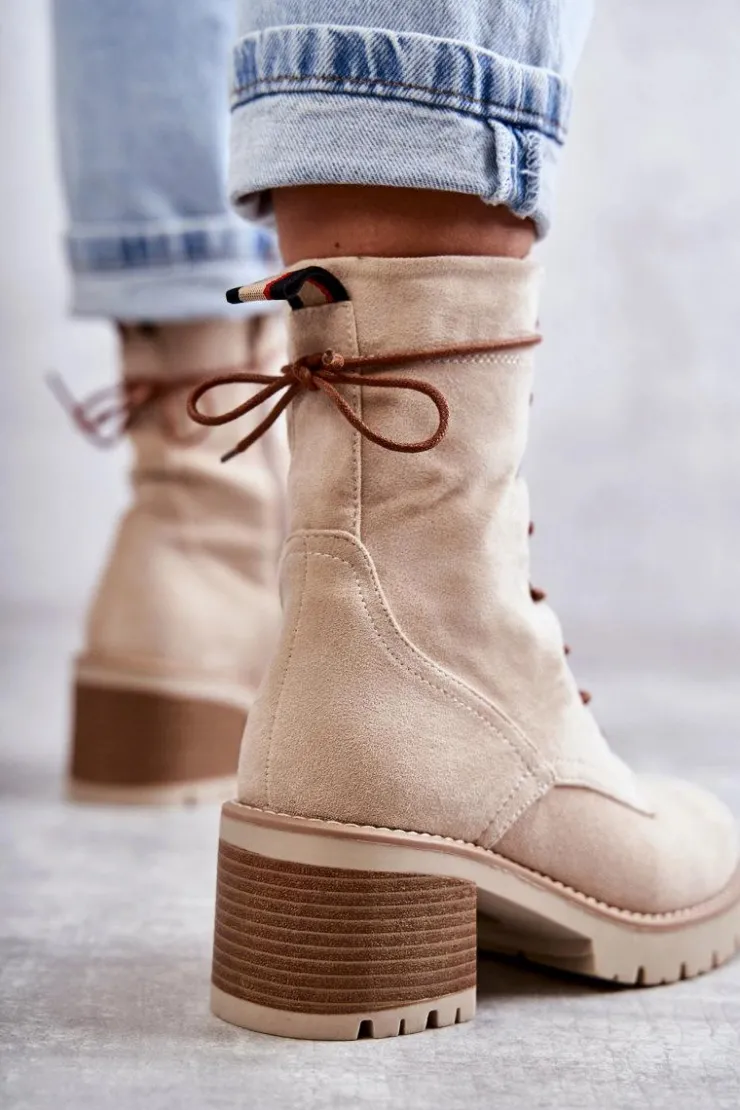 Boto Botki Ocieplane|Damskie Trapery*Damskie Ocieplane Botki Trapery Na Obcasie Beżowe Julieta