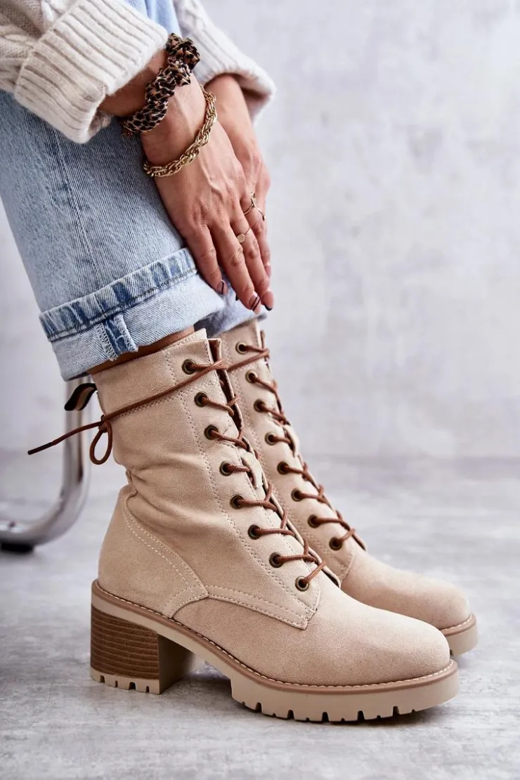 Boto Botki Ocieplane|Damskie Trapery*Damskie Ocieplane Botki Trapery Na Obcasie Beżowe Julieta