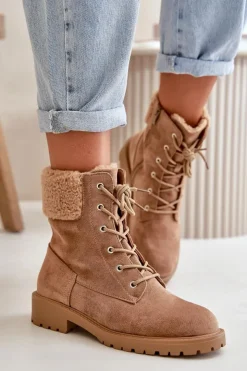 Boto Botki Ocieplane|Botki Sznurowane*Damskie Ocieplane Botki Workery Na Zamek Brązowe Mivael Brązowy