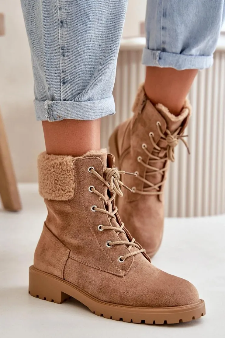 Boto Botki Ocieplane|Botki Sznurowane*Damskie Ocieplane Botki Workery Na Zamek Brązowe Mivael Brązowy