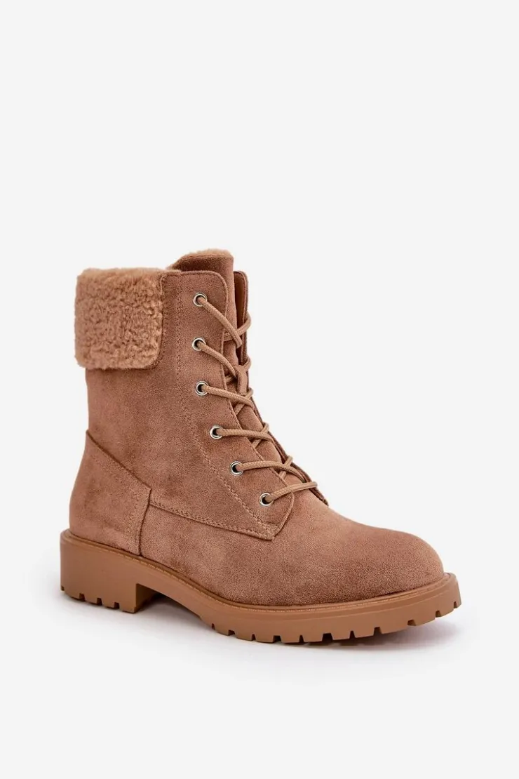 Boto Botki Ocieplane|Botki Sznurowane*Damskie Ocieplane Botki Workery Na Zamek Brązowe Mivael Brązowy