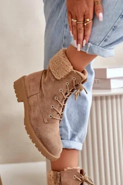 Boto Botki Ocieplane|Botki Sznurowane*Damskie Ocieplane Botki Workery Na Zamek Brązowe Mivael Brązowy