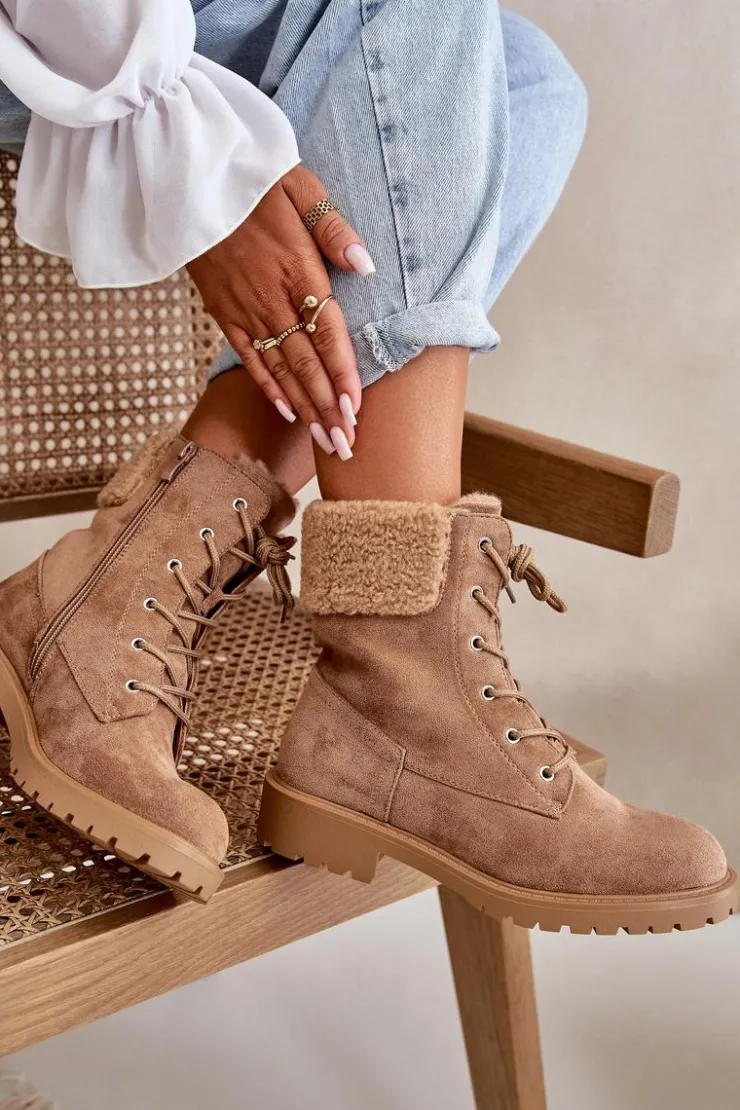 Boto Botki Ocieplane|Botki Sznurowane*Damskie Ocieplane Botki Workery Na Zamek Brązowe Mivael Brązowy