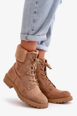Boto Botki Ocieplane|Botki Sznurowane*Damskie Ocieplane Botki Workery Na Zamek Brązowe Mivael Brązowy