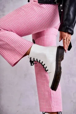 Boto Botki Sznurowane|Botki Zimowe Damskie*Damskie Ocieplane Botki Wężowe Białe Salma