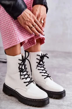 Boto Botki Sznurowane|Botki Zimowe Damskie*Damskie Ocieplane Botki Wężowe Białe Salma