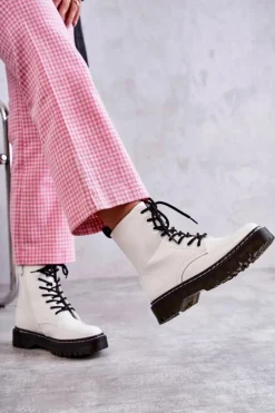 Boto Botki Sznurowane|Botki Zimowe Damskie*Damskie Ocieplane Botki Wężowe Białe Salma