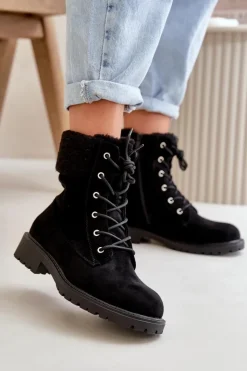 Damskie Boto Damskie Ocieplane Botki Workery Na Zamek Czarne Mivael