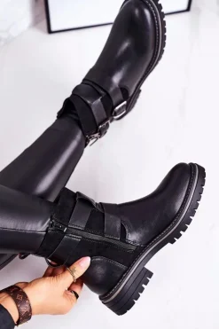 Boto Czarne Botki|Botki Zimowe Damskie*Damskie Ocieplane Botki Workery Czarne Intensity