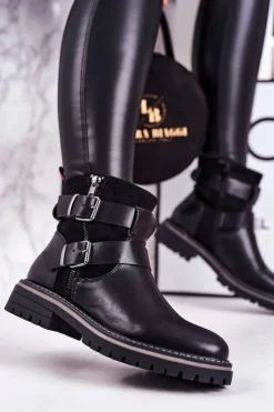 Boto Czarne Botki|Botki Zimowe Damskie*Damskie Ocieplane Botki Workery Czarne Intensity