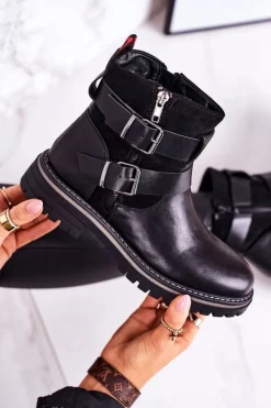 Boto Czarne Botki|Botki Zimowe Damskie*Damskie Ocieplane Botki Workery Czarne Intensity