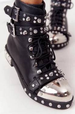 Hot Boto Damskie Ocieplane Botki Workery Z Dżetami Czarne Lu Boo