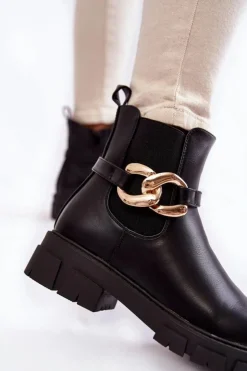 Boto Czarne Botki|Botki Zimowe Damskie*Damskie Ocieplane Botki Workery Z Ozdobą Czarne Ruth