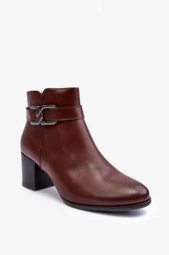 Best Buty Sergio Leone Damskie Ocieplane Botki Z Ozdobą Brązowe Astrid