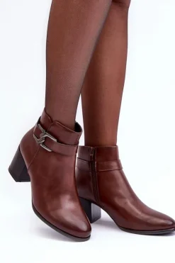 Best Buty Sergio Leone Damskie Ocieplane Botki Z Ozdobą Brązowe Astrid