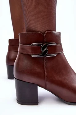 Best Buty Sergio Leone Damskie Ocieplane Botki Z Ozdobą Brązowe Astrid