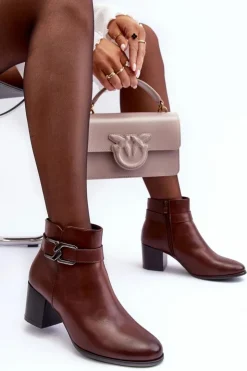 Best Buty Sergio Leone Damskie Ocieplane Botki Z Ozdobą Brązowe Astrid