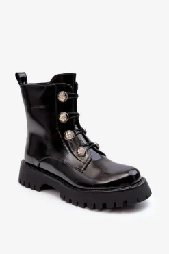 Damskie Damskie buty S.Barski Damskie Ocieplane Botki Z Ozdobnymi Guzikami D&A MR870-51 Czarne