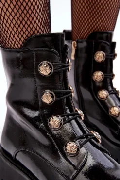 Damskie Damskie buty S.Barski Damskie Ocieplane Botki Z Ozdobnymi Guzikami D&A MR870-51 Czarne