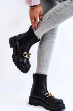 Sale Boto Damskie Ocieplane Botki Z Ozdobą Na Przodzie Czarne Tilda