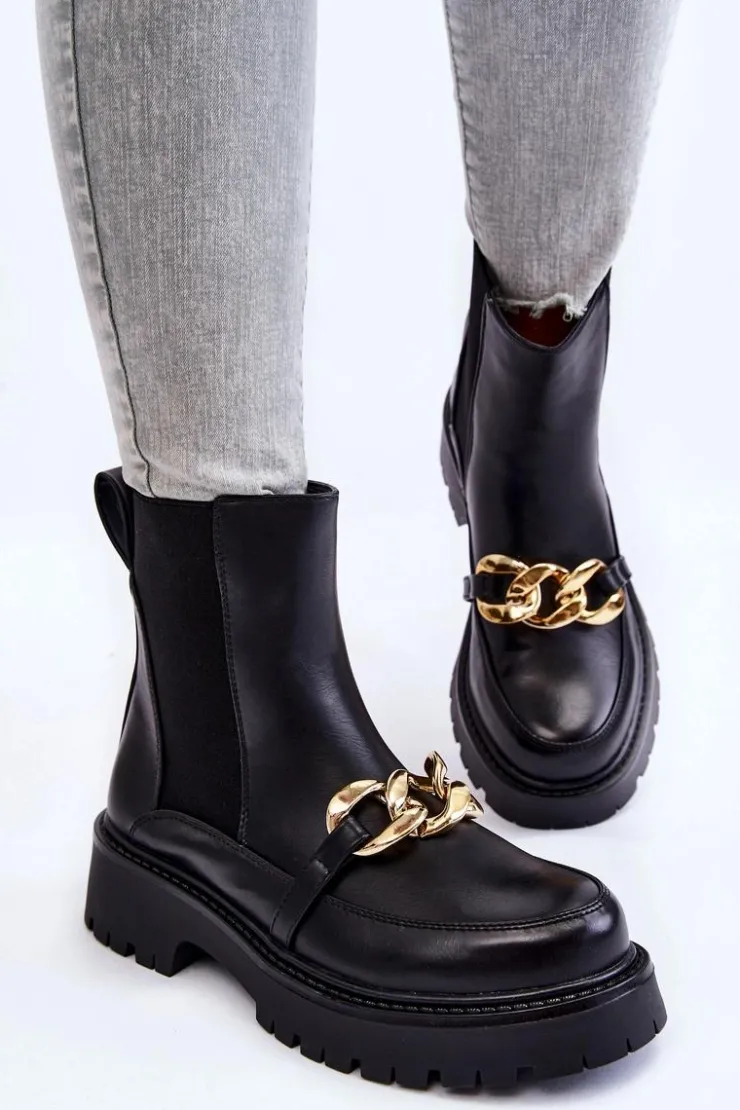 Sale Boto Damskie Ocieplane Botki Z Ozdobą Na Przodzie Czarne Tilda