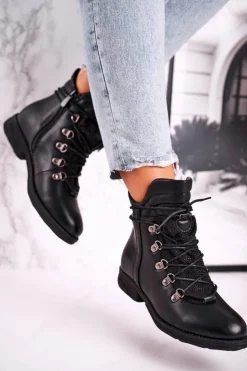 Damskie Boto Damskie Ocieplane Botki z Cyrkoniami Czarne Gisele