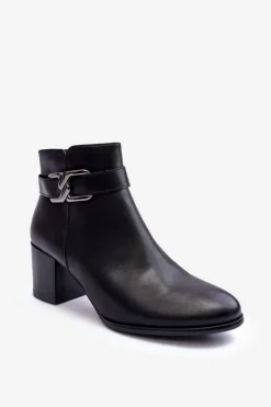 Buty Sergio Leone Botki Ocieplane|Botki Zimowe Damskie*Damskie Ocieplane Botki Z Ozdobą Czarne Astrid