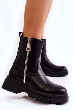 Damskie Boto Damskie Ocieplane Botki Z Suwakami Czarne Jette