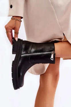 Damskie Boto Damskie Ocieplane Botki Z Suwakami Czarne Jette