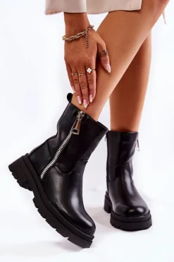 Damskie Boto Damskie Ocieplane Botki Z Suwakami Czarne Jette