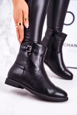 Boto Czarne Botki|Botki Zimowe Damskie*Damskie Ocieplane Botki Z Klamrą Czarne Halfway