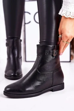 Boto Czarne Botki|Botki Zimowe Damskie*Damskie Ocieplane Botki Z Klamrą Czarne Halfway