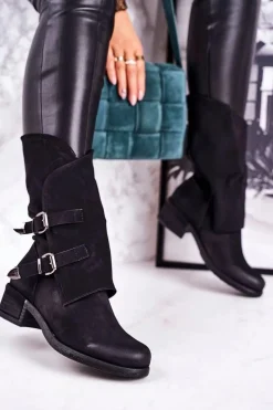 Best Boto Damskie Ocieplane Botki Z Klamrami Czarne Cassidy