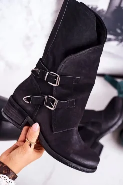 Best Boto Damskie Ocieplane Botki Z Klamrami Czarne Cassidy