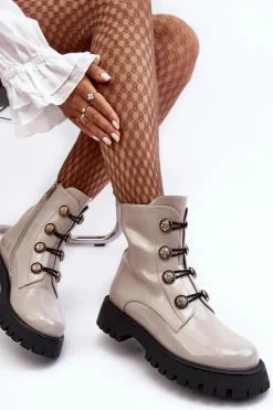 Best Damskie buty S.Barski Damskie Ocieplane Botki Z Ozdobnymi Guzikami D&A MR870-51 Jasnobeżowe Beżowy