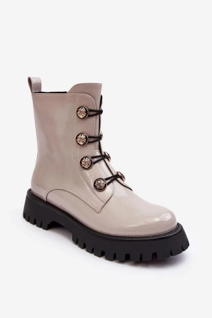 Best Damskie buty S.Barski Damskie Ocieplane Botki Z Ozdobnymi Guzikami D&A MR870-51 Jasnobeżowe Beżowy