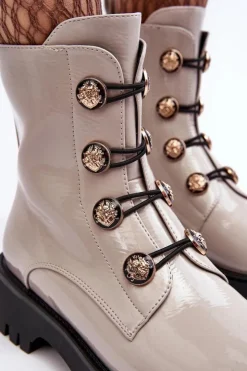 Best Damskie buty S.Barski Damskie Ocieplane Botki Z Ozdobnymi Guzikami D&A MR870-51 Jasnobeżowe Beżowy