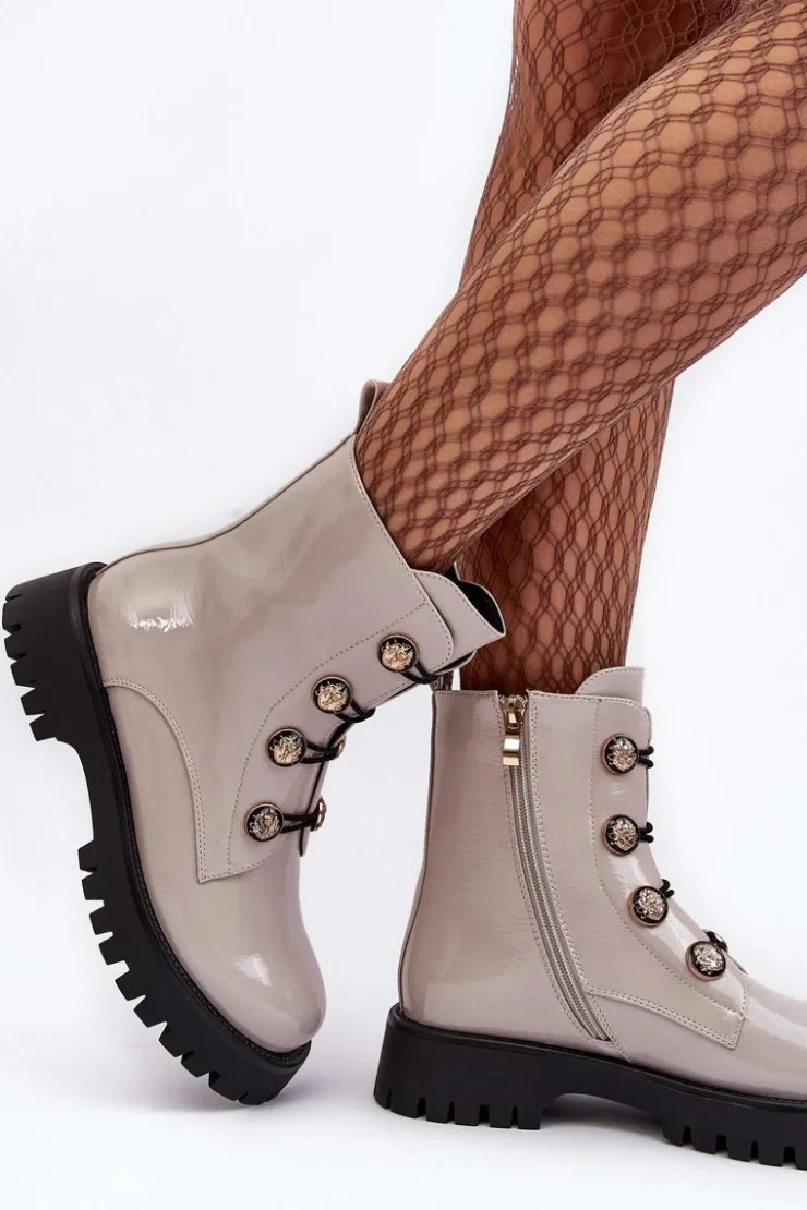 Best Damskie buty S.Barski Damskie Ocieplane Botki Z Ozdobnymi Guzikami D&A MR870-51 Jasnobeżowe Beżowy