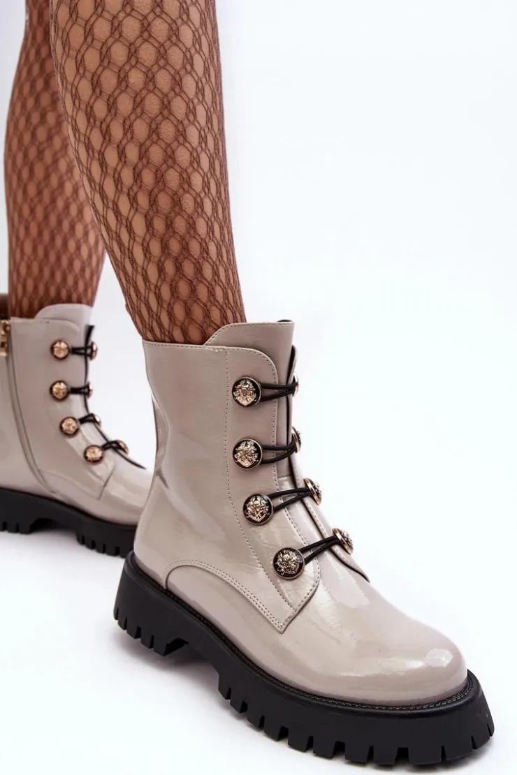 Best Damskie buty S.Barski Damskie Ocieplane Botki Z Ozdobnymi Guzikami D&A MR870-51 Jasnobeżowe Beżowy