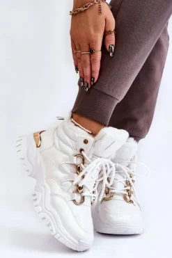 Damskie Boto Damskie Ocieplane Buty Sportowe Trapery Sznurowane Białe Bastini