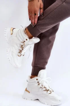 Damskie Boto Damskie Ocieplane Buty Sportowe Trapery Sznurowane Białe Bastini