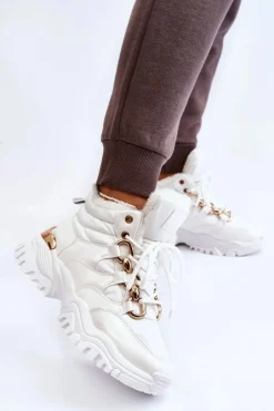 Damskie Boto Damskie Ocieplane Buty Sportowe Trapery Sznurowane Białe Bastini