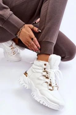 Damskie Boto Damskie Ocieplane Buty Sportowe Trapery Sznurowane Białe Bastini