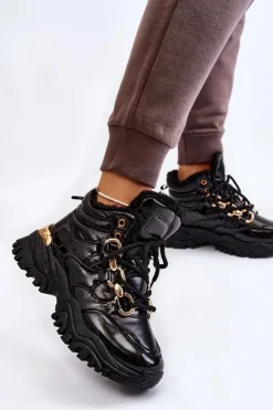 Sale Boto Damskie Ocieplane Buty Sportowe Trapery Sznurowane Czarne Bastini