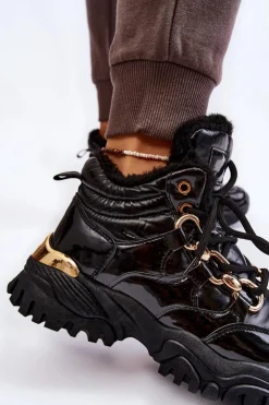 Sale Boto Damskie Ocieplane Buty Sportowe Trapery Sznurowane Czarne Bastini