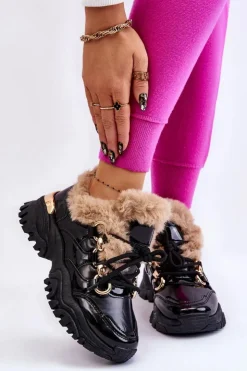 Boto Sneakersy Damskie|Botki Sznurowane*Damskie Ocieplane Buty Sportowe Sznurowane Czarne Kerberos