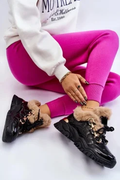 Boto Sneakersy Damskie|Botki Sznurowane*Damskie Ocieplane Buty Sportowe Sznurowane Czarne Kerberos