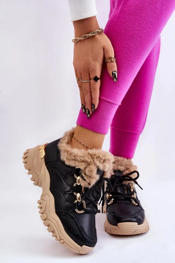 Damskie Boto Damskie Ocieplane Buty Sportowe Sznurowane Czarno Beżowe Kerberos