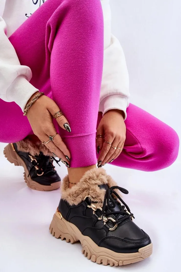 Damskie Boto Damskie Ocieplane Buty Sportowe Sznurowane Czarno Beżowe Kerberos